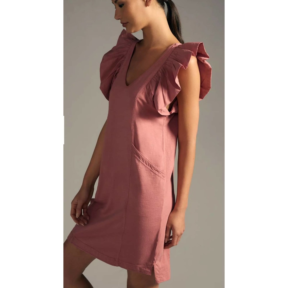 DAILY PRACTICE BY ANTHROPOLOGIE FLUTTER SLEEVE 100% COTTON TEE DRESS WOMEN'S MP